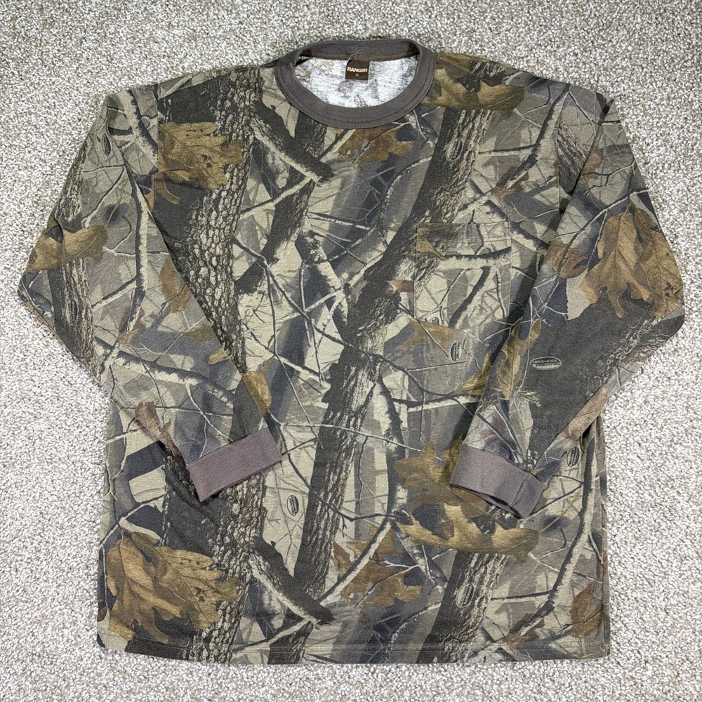 Men's Vintage Camo Longsleeve Pocket Tee Size XL 90s Ranger Essentials